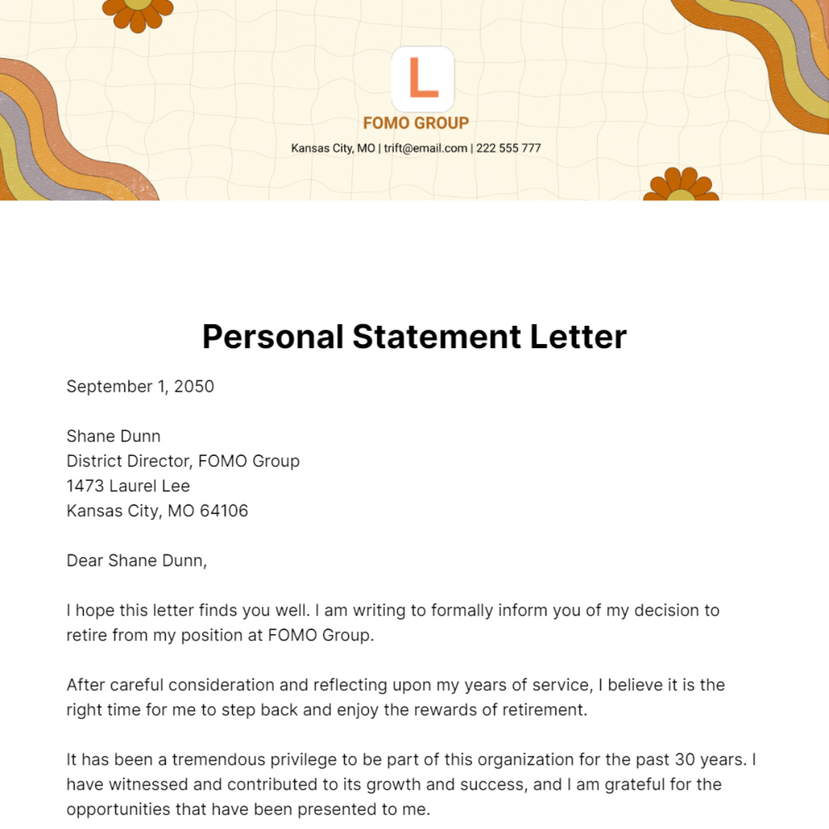 Personal Statement Letter Template