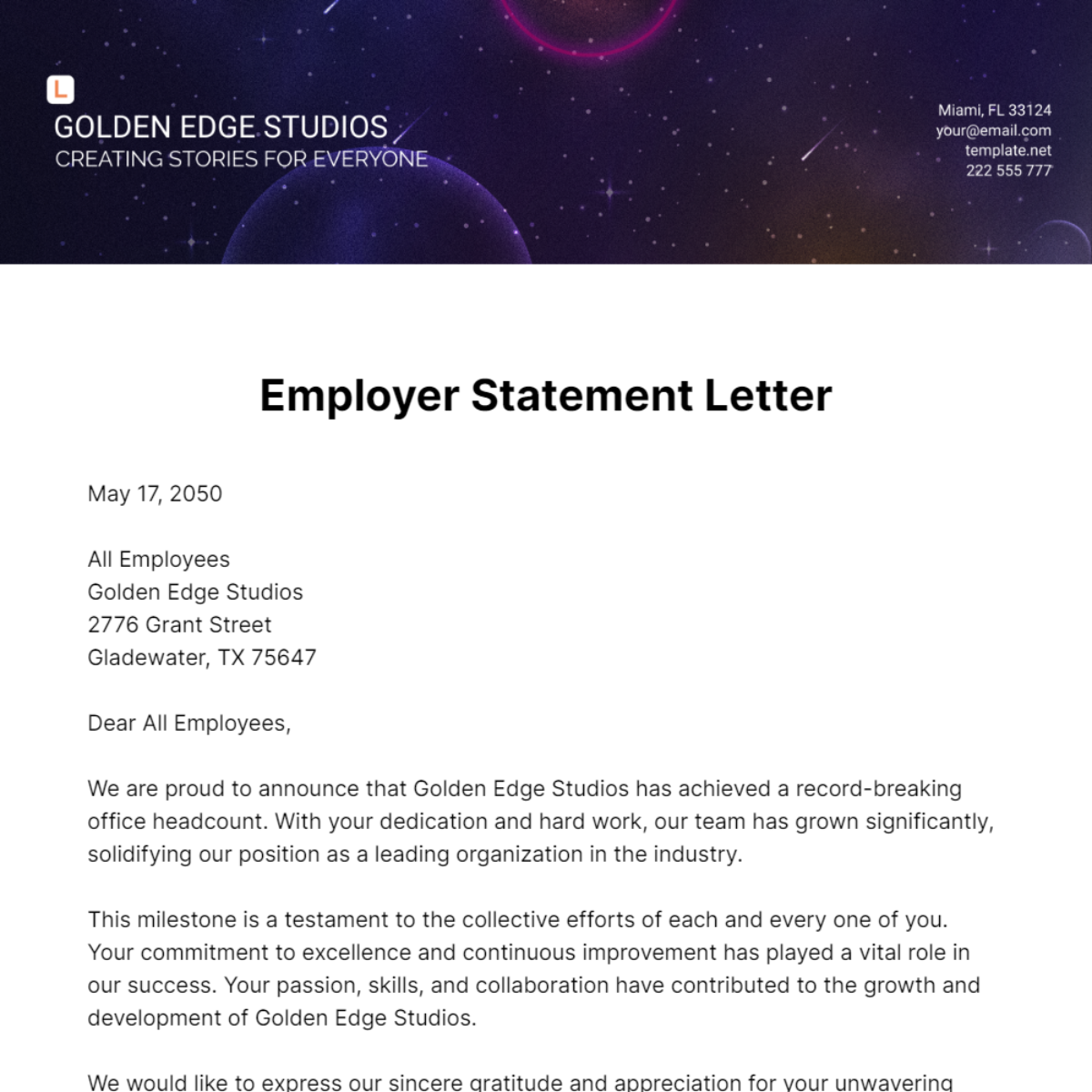 Employer Statement Letter Template