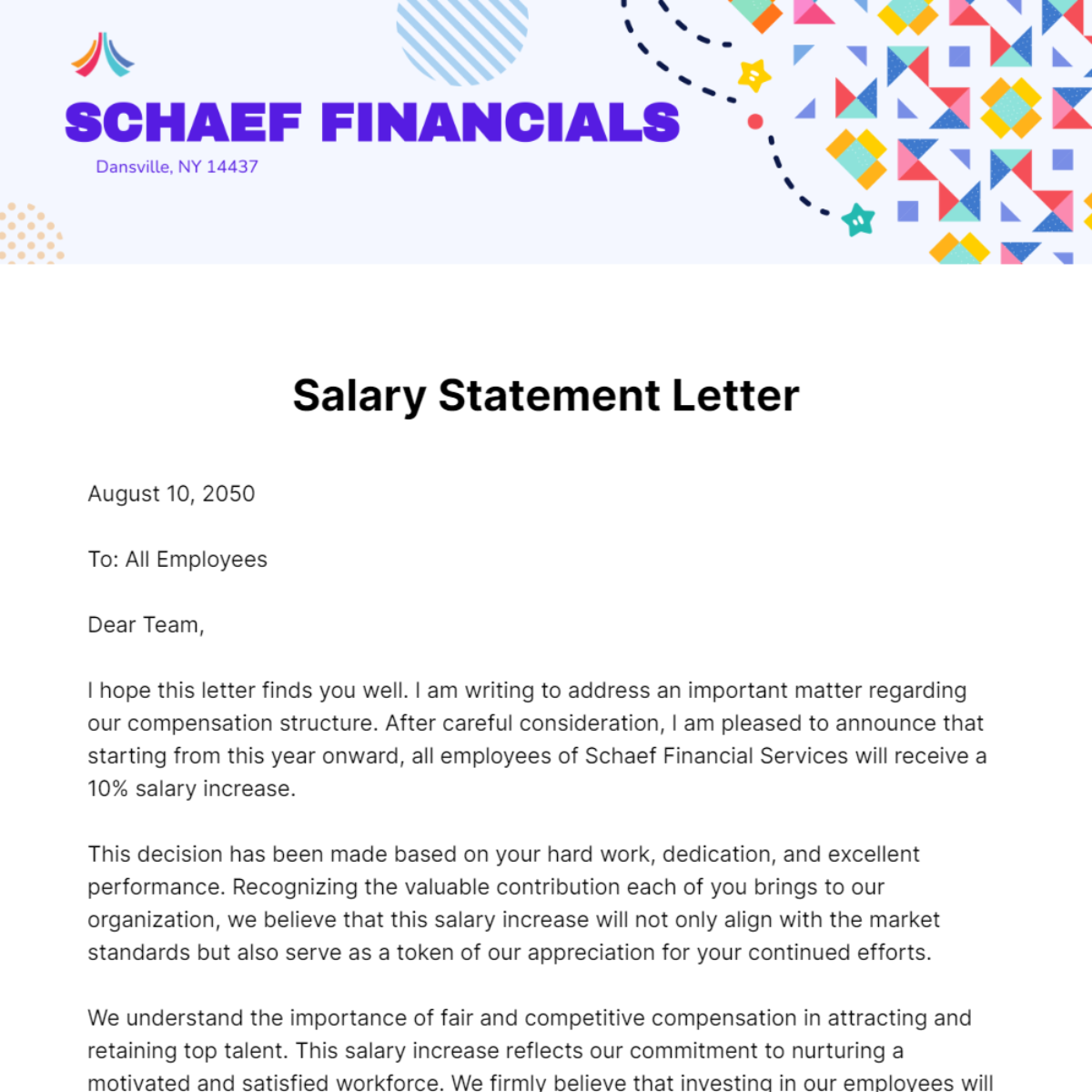 Free Salary Statement Letter Template