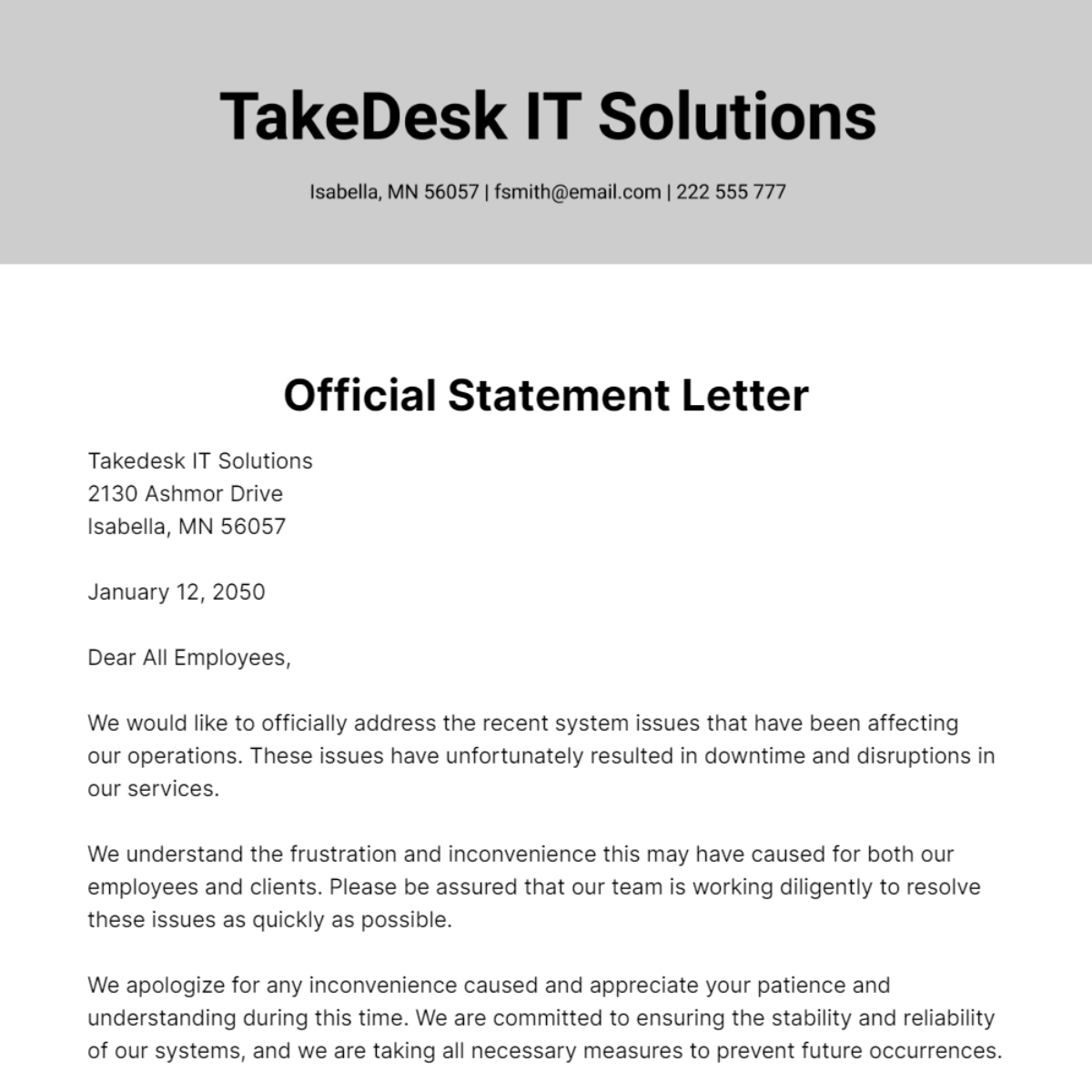 Official Statement Letter Template