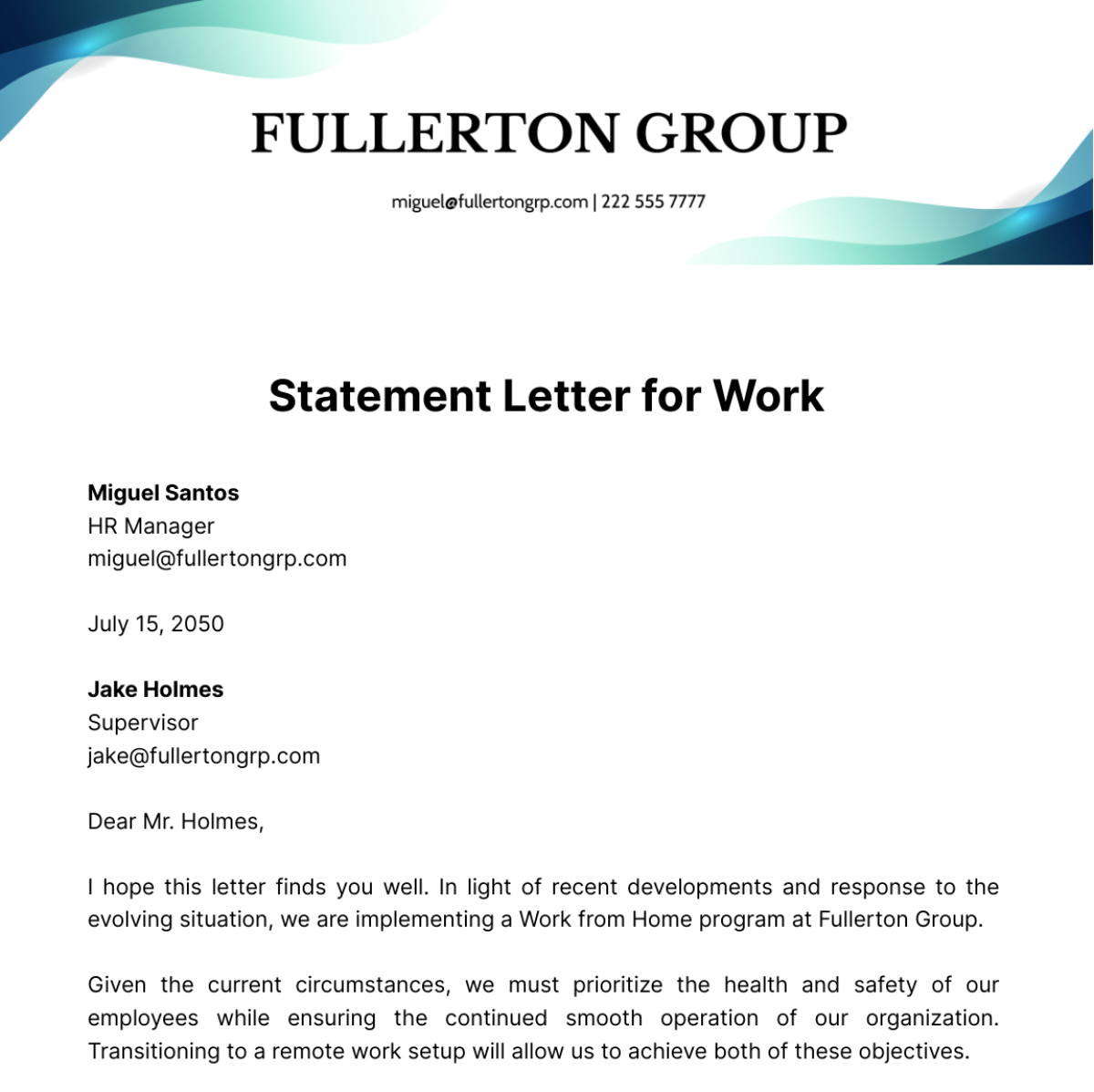 Free Statement Letter for Work Template