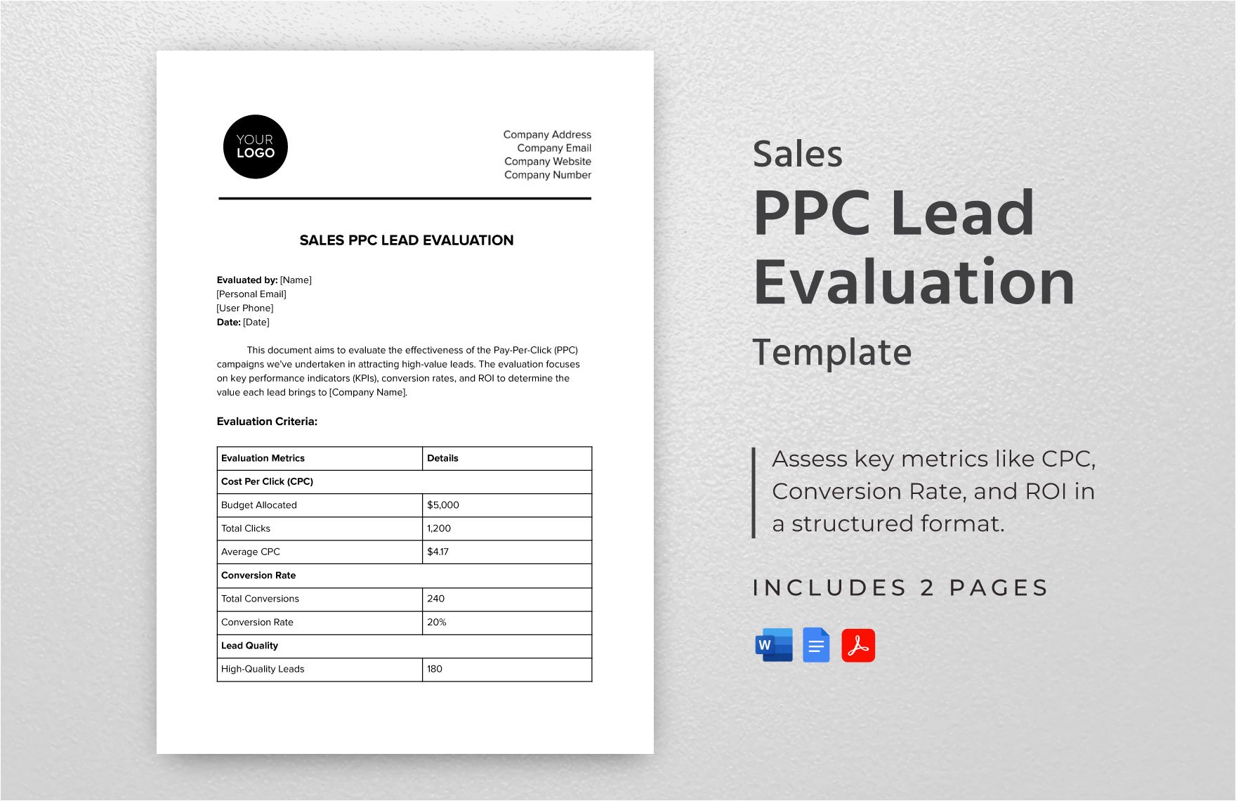 Sales PPC Lead Evaluation Template in Word, Google Docs, PDF