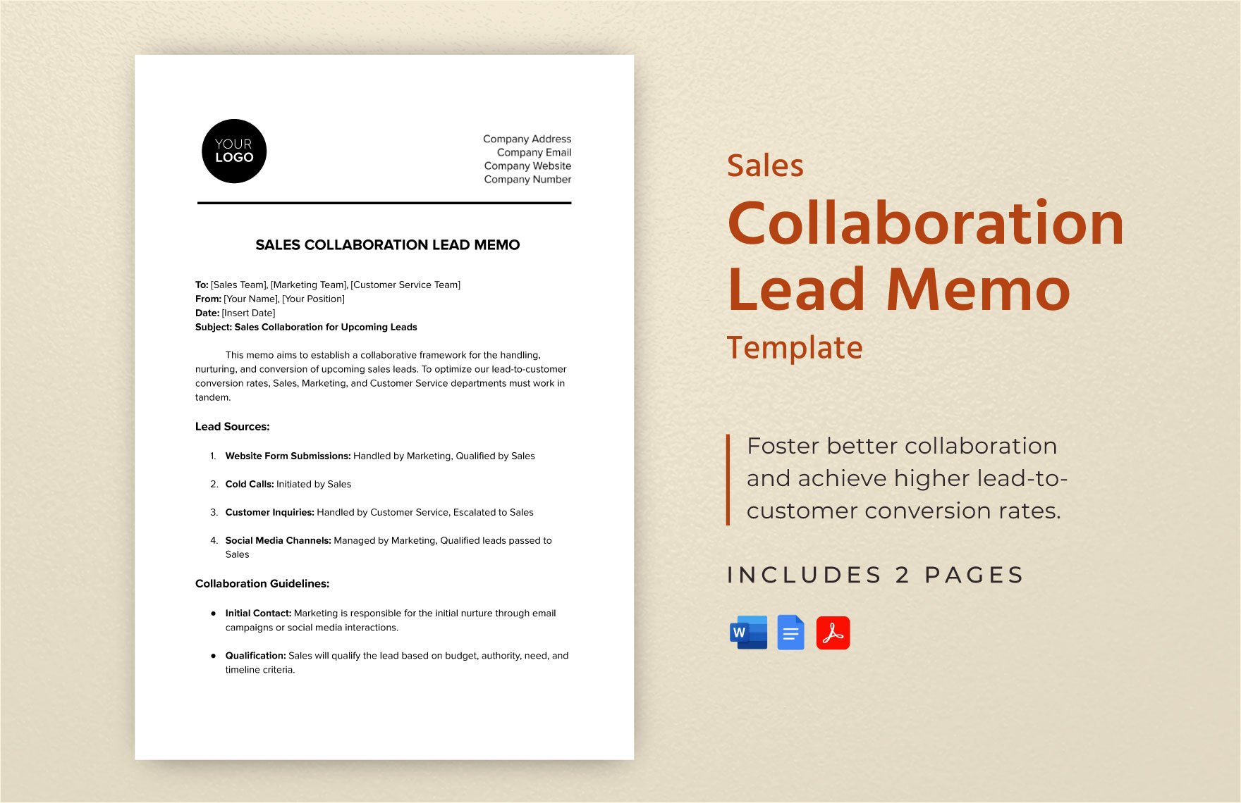 Sales Collaboration Lead Memo Template in Word, Google Docs, PDF