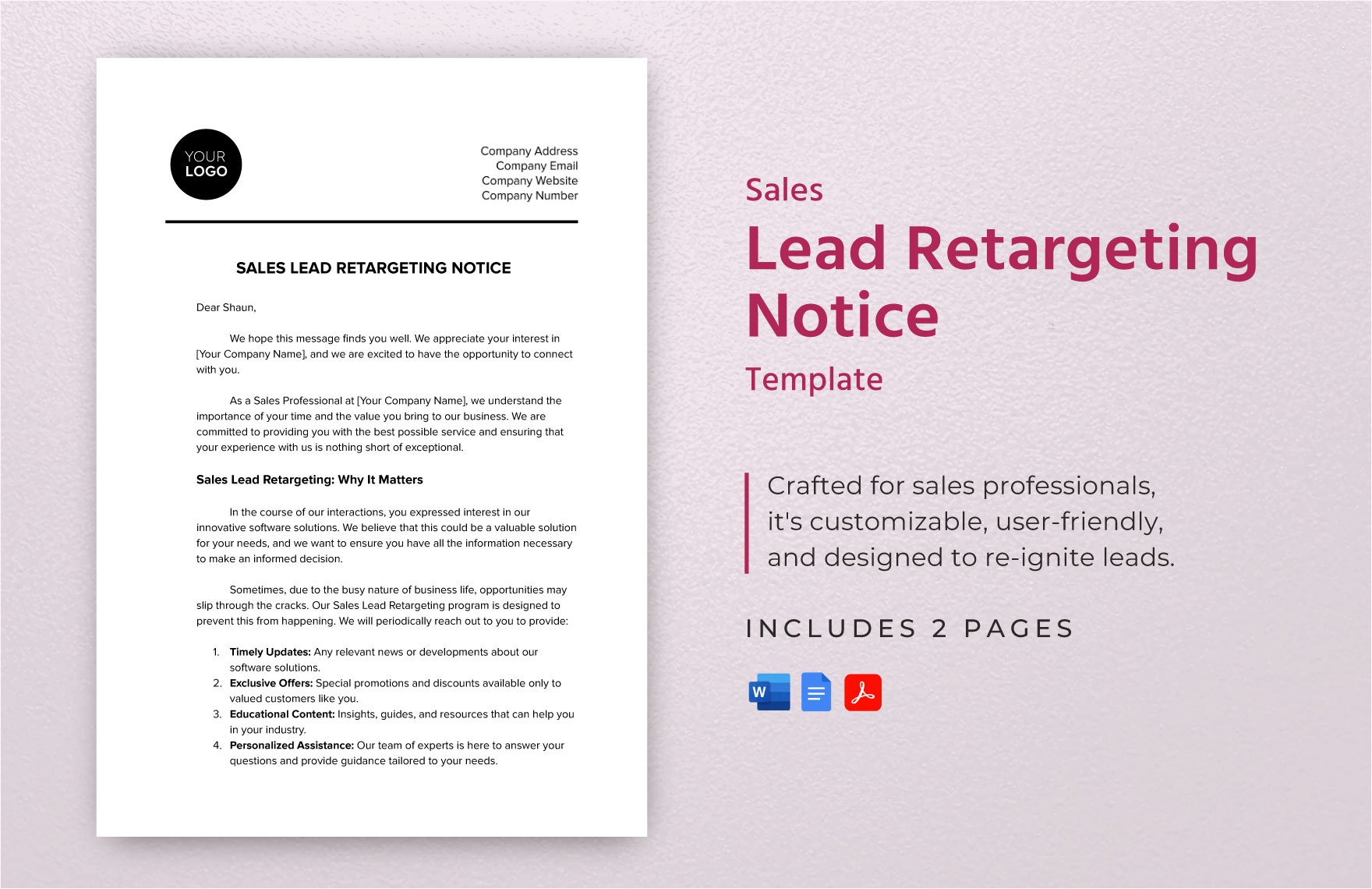 Sales Lead Retargeting Notice Template in Word, Google Docs, PDF