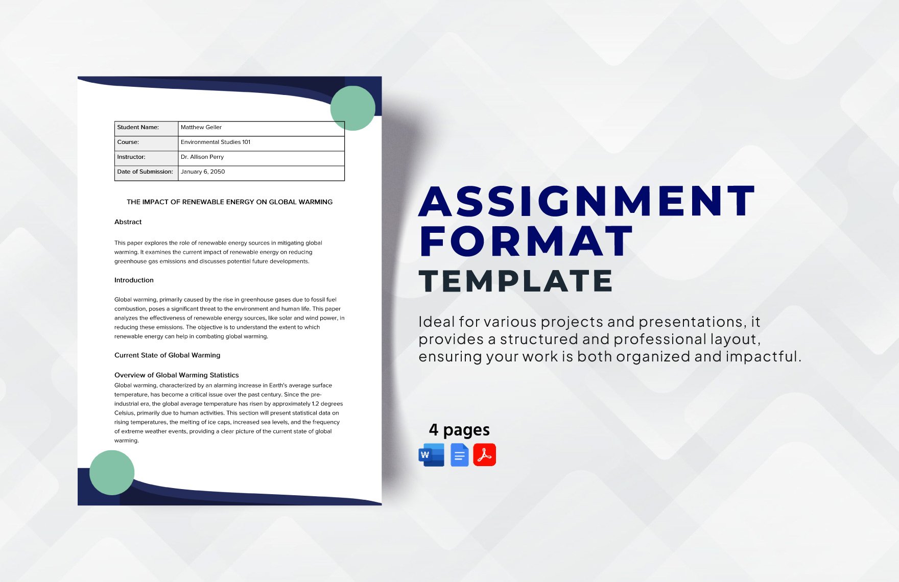 Free Assignment Format Template