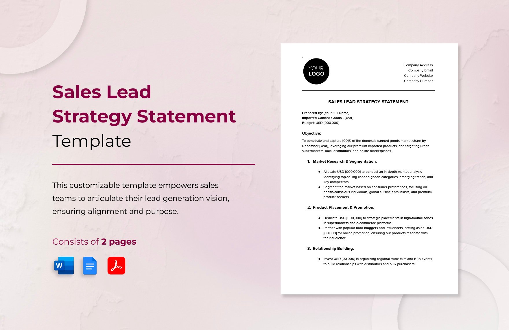 Sales Lead Strategy Statement Template in Word, Google Docs, PDF