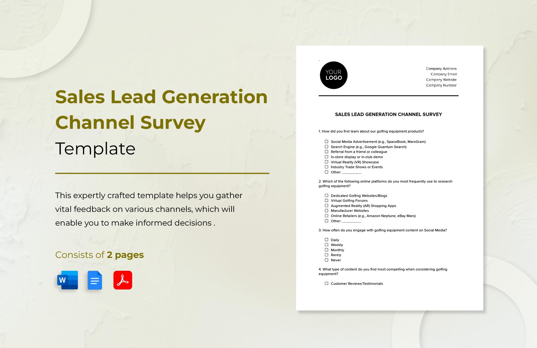 Sales Lead Generation Channel Survey Template in Word, Google Docs, PDF