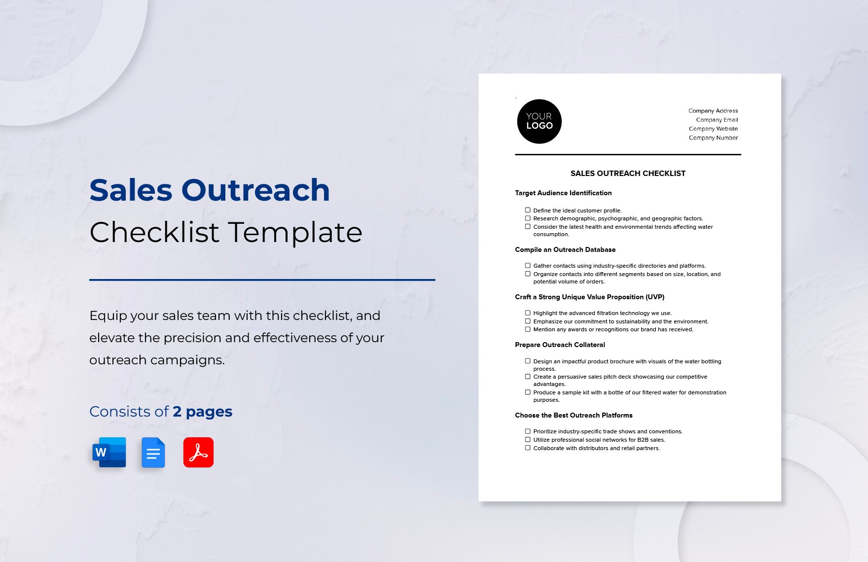 Sales Outreach Checklist Template in Word, Google Docs, PDF