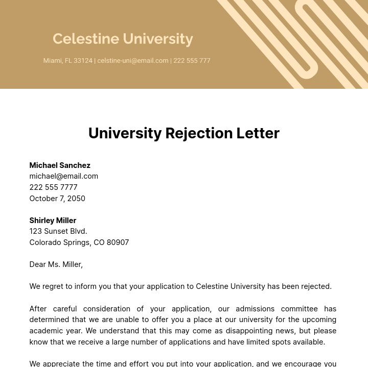 University Rejection Letter Template