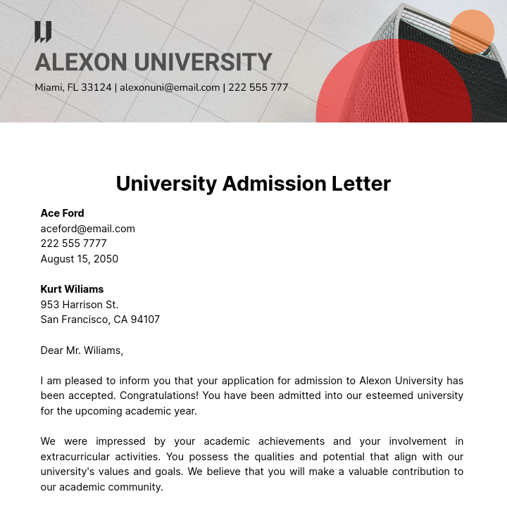 University Admission Letter Template