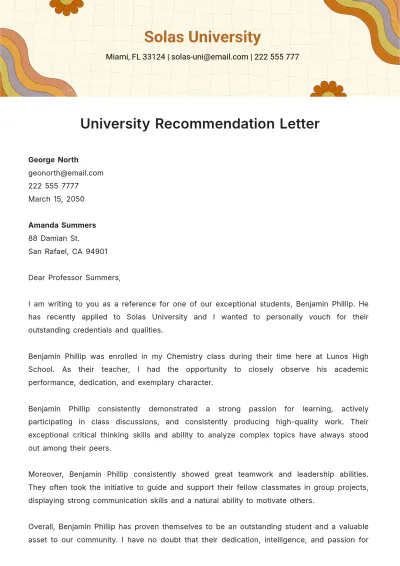 Free University Recommendation Letter Template to Edit Online