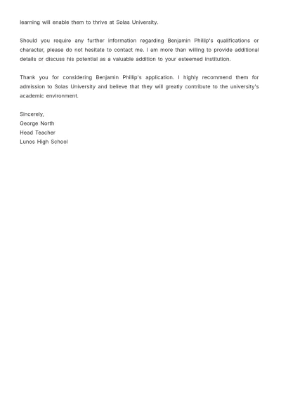 Free University Recommendation Letter Template to Edit Online