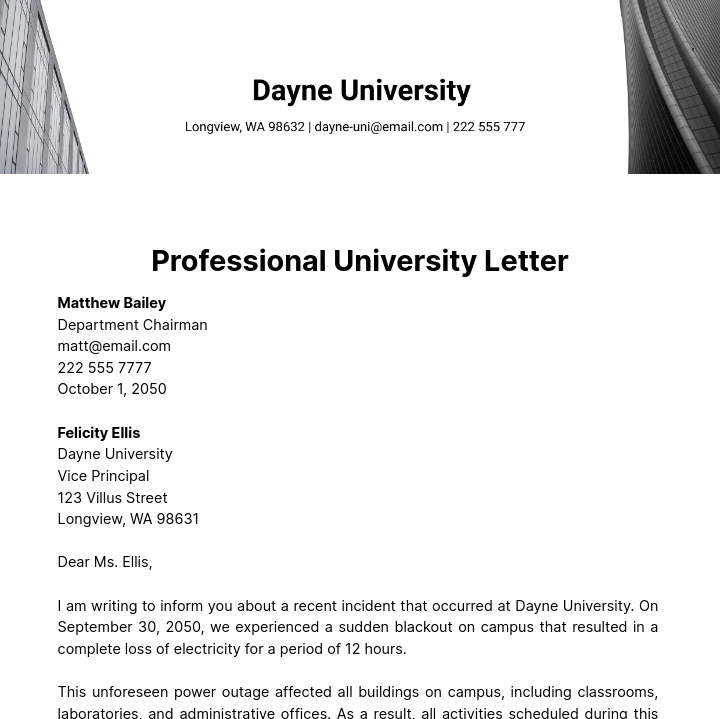 Professional University Letter Template