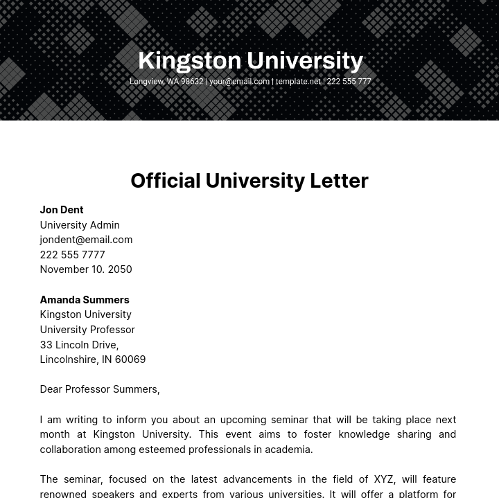 Official University Letter Template
