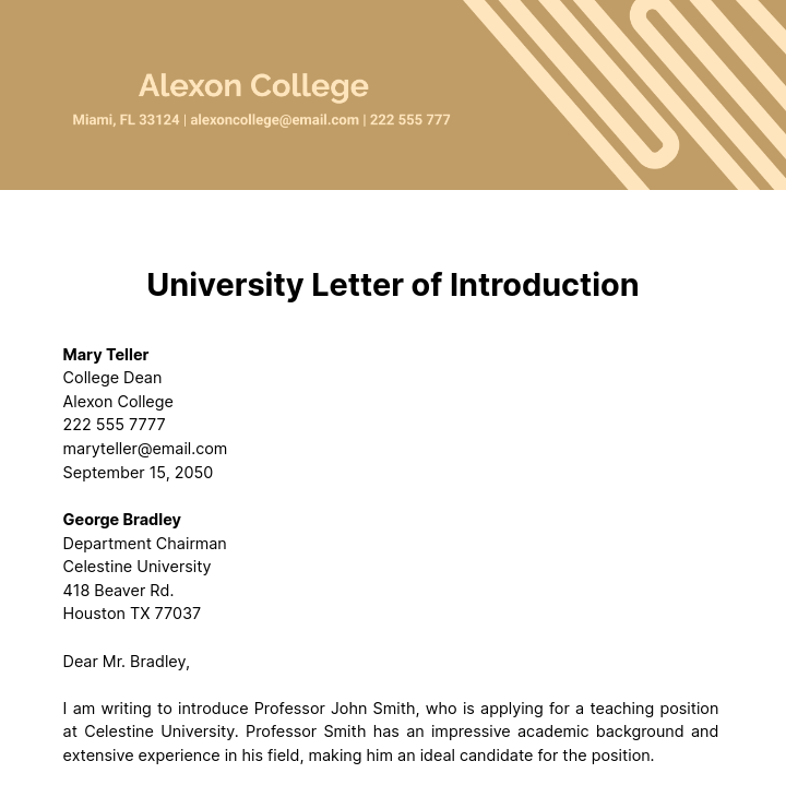University Letter of Introduction Template