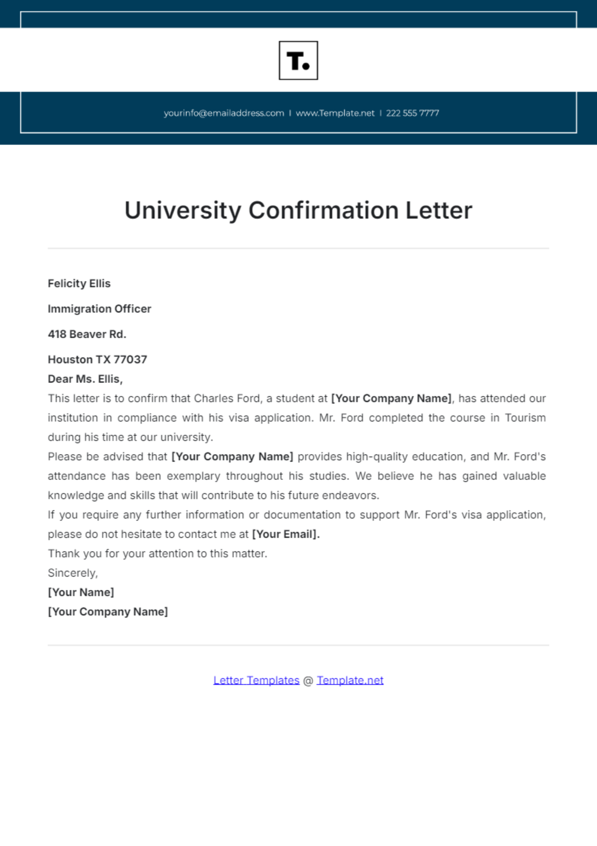 University Confirmation Letter Template - Edit Online & Download