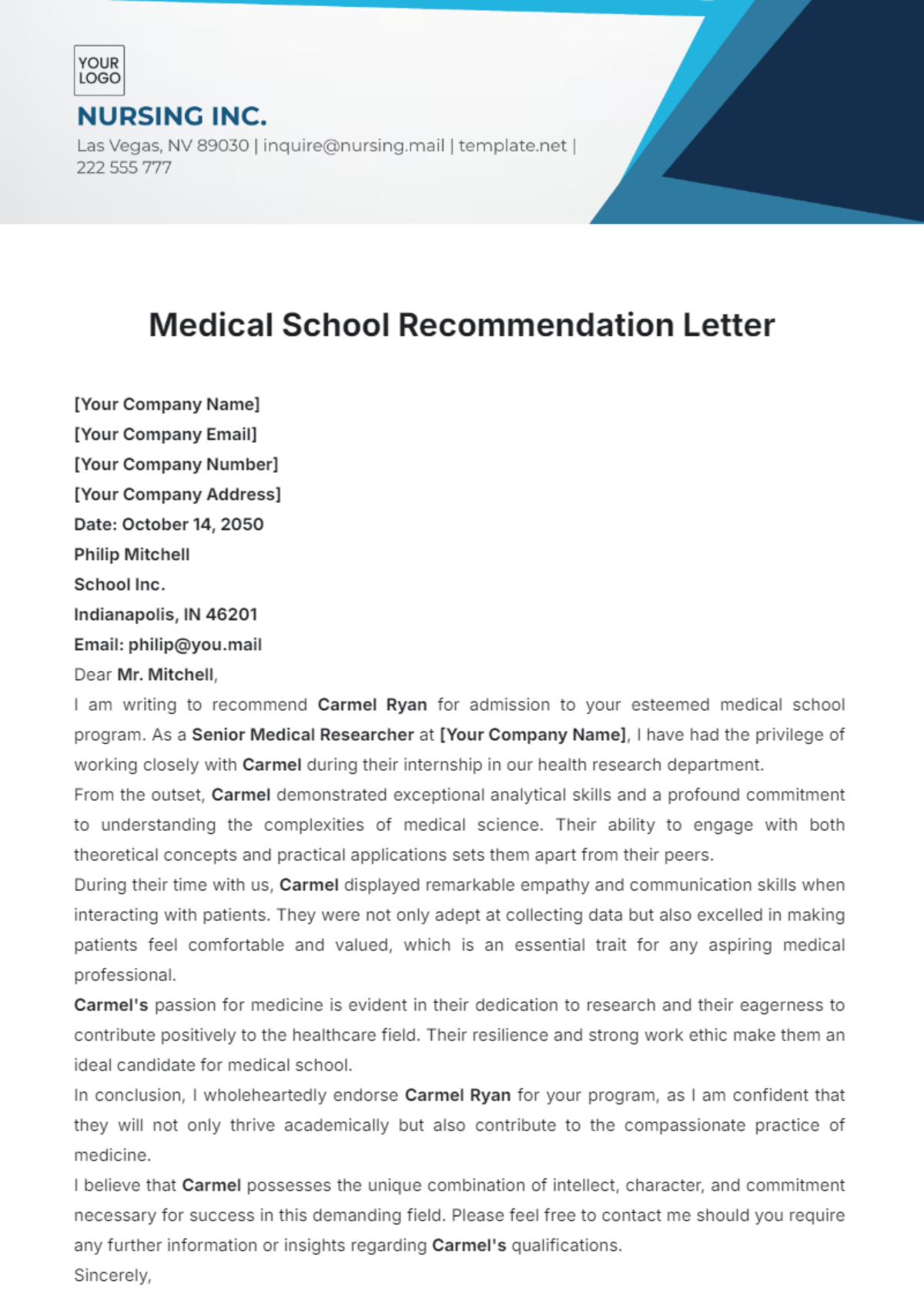 Medical School Recommendation Letter Template - Edit Online & Download