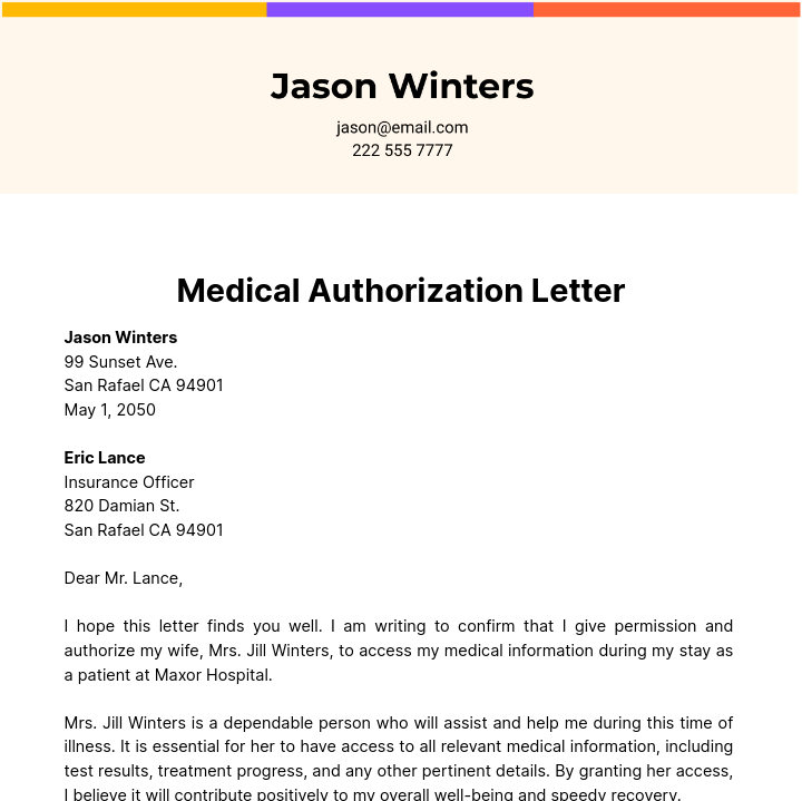Authorization Medical Letter Template