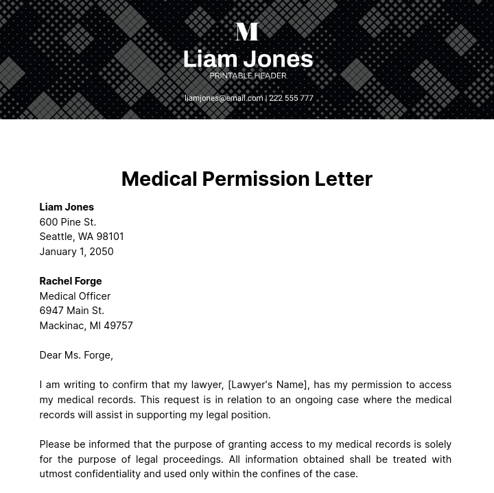 Free Medical Permission Letter Template