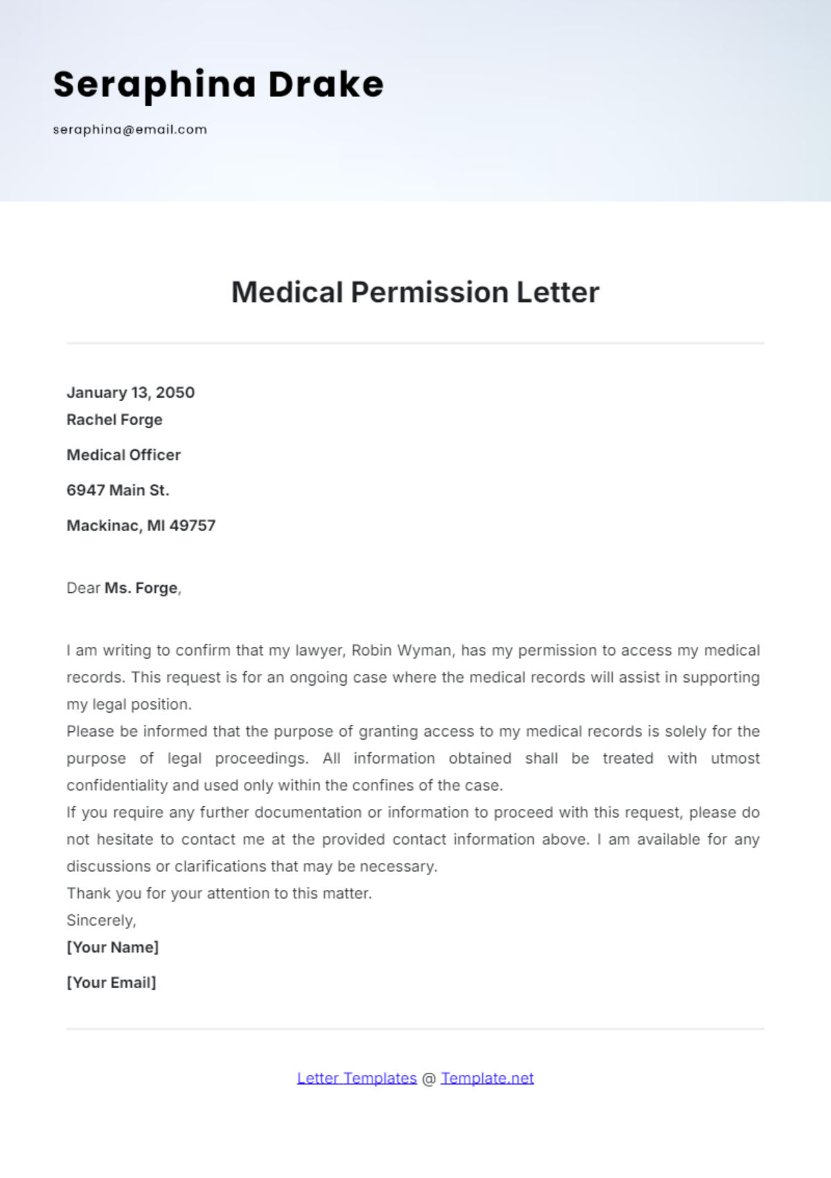 Medical Permission Letter Template - Edit Online & Download