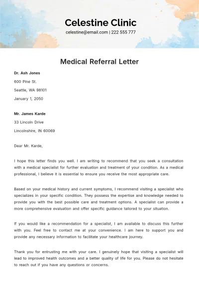 Free Medical Referral Letter Template to Edit Online