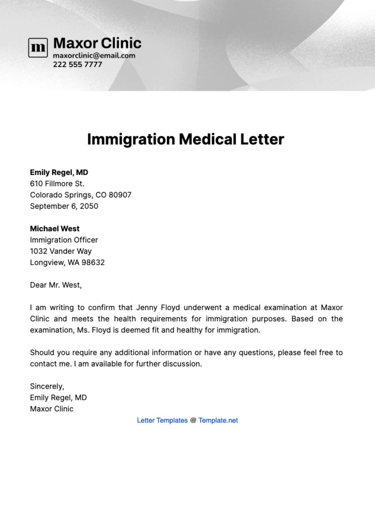 Immigration Medical Letter Template