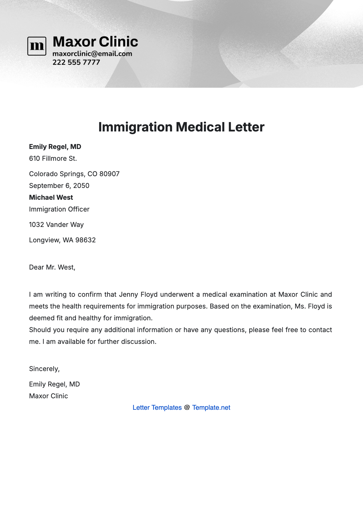 Immigration Medical Letter Template - Edit Online & Download