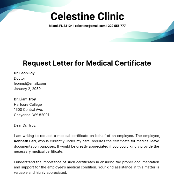 Request Letter for Medical Certificate Template