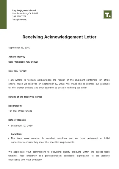 Free Receiving Acknowledgement Letter Template to Edit Online