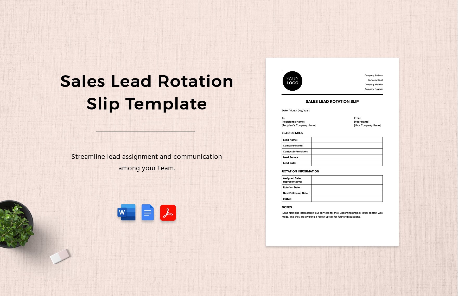 Sales Lead Rotation Slip Template in Word, Google Docs, PDF