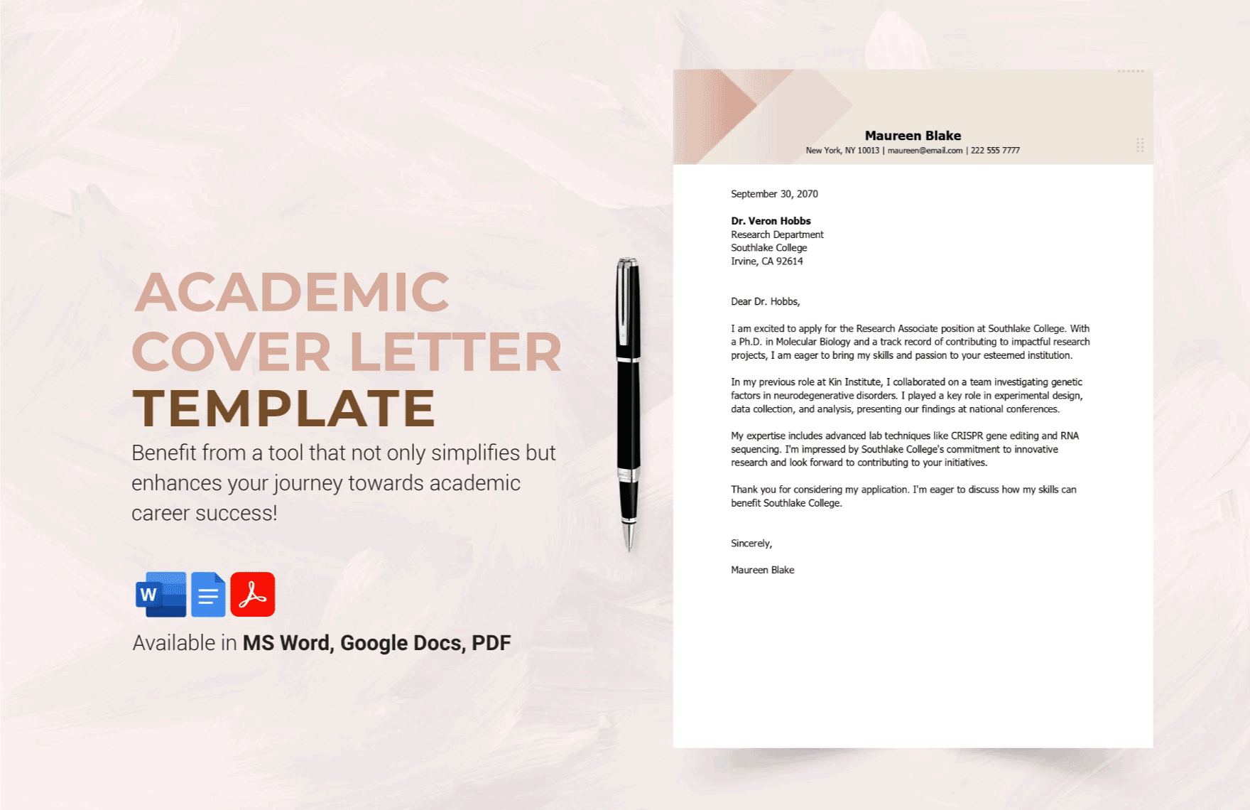 Academic Cover Letter Template in Word, Google Docs, PDF