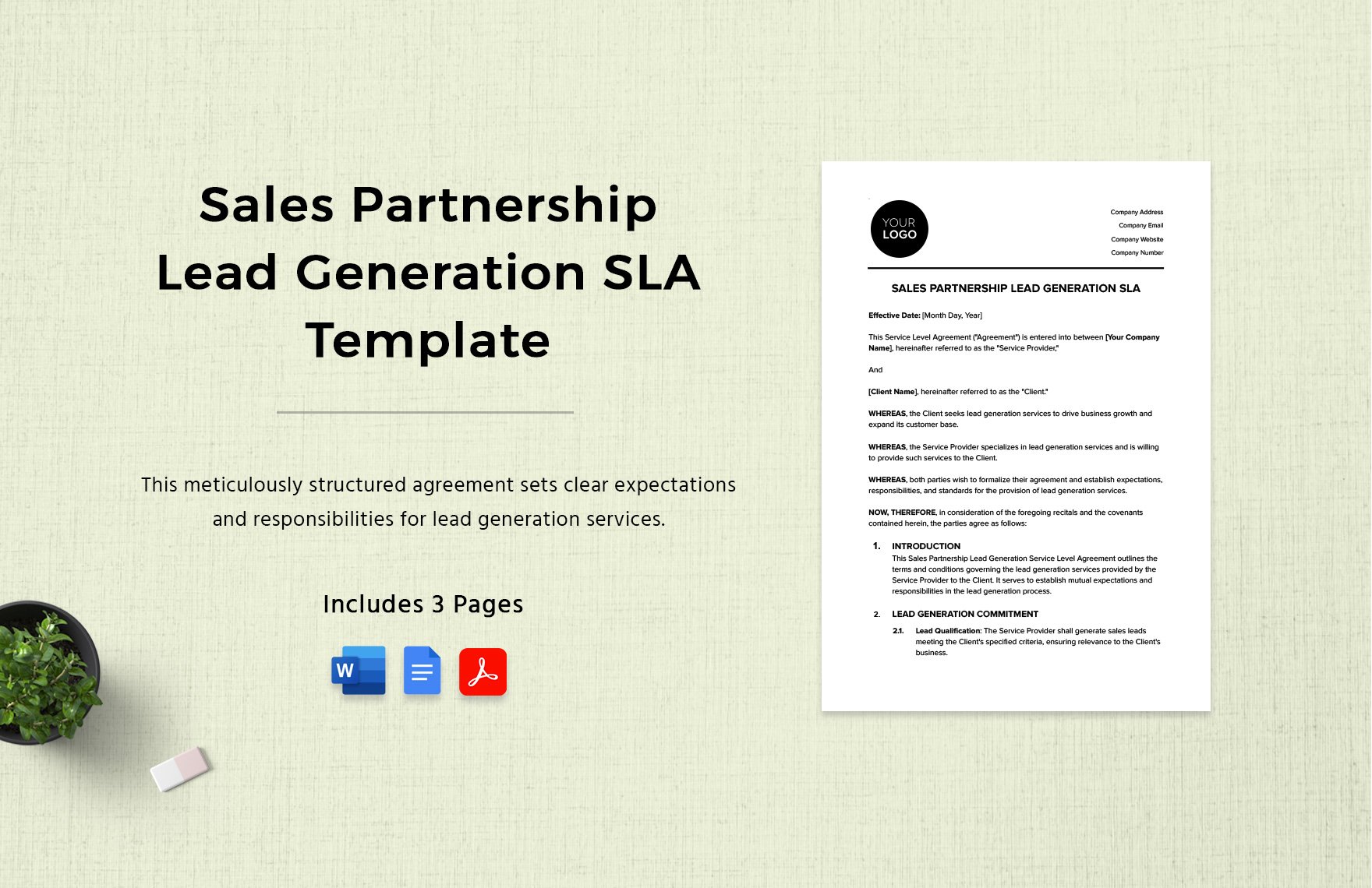 Sales Partnership Lead Generation SLA Template in Word, Google Docs, PDF