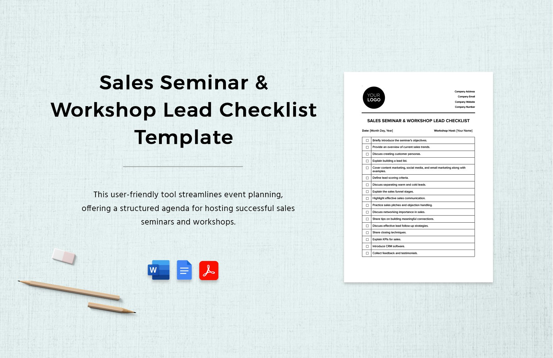 Sales Seminar & Workshop Lead Checklist Template in Word, Google Docs, PDF