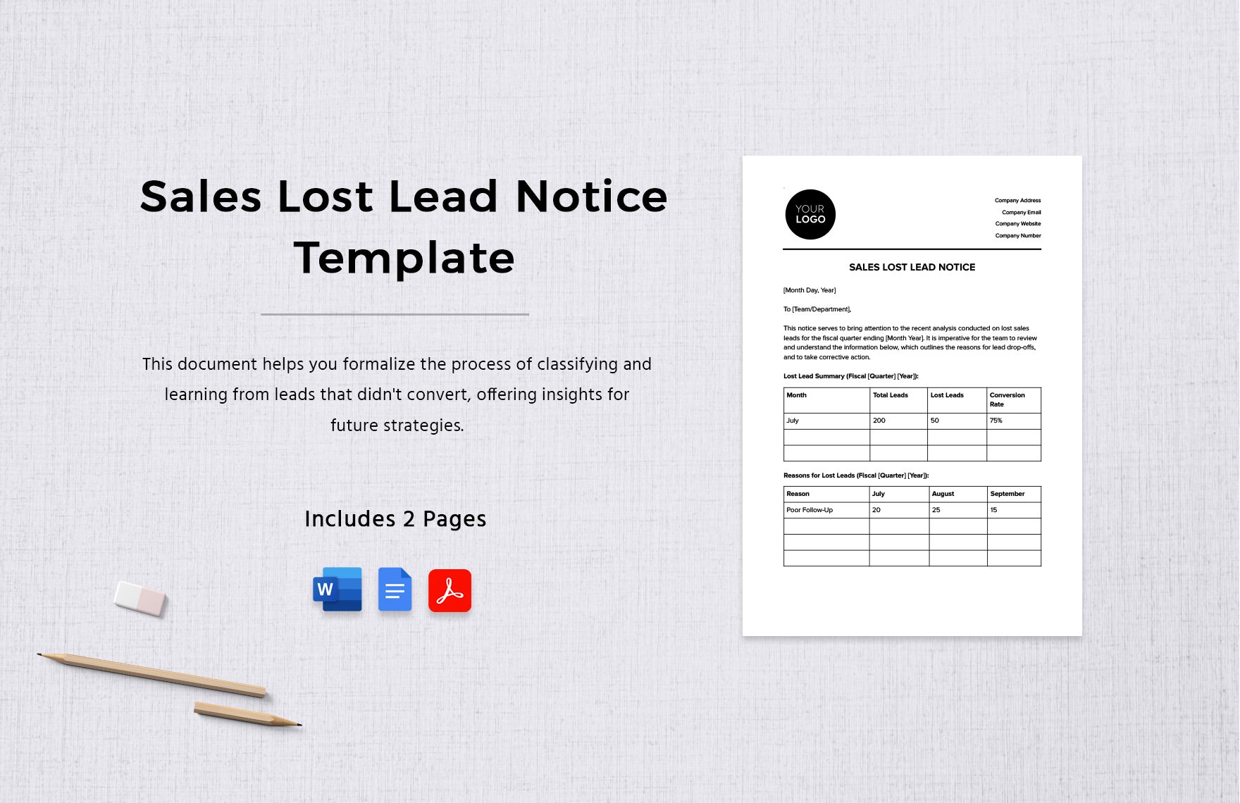 Sales Lost Lead Notice Template in Word, Google Docs, PDF