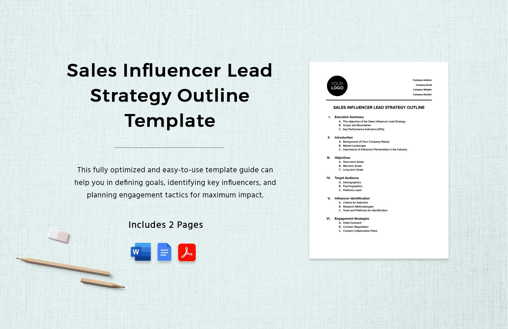 Sales Influencer Lead Strategy Outline Template in Word, Google Docs, PDF