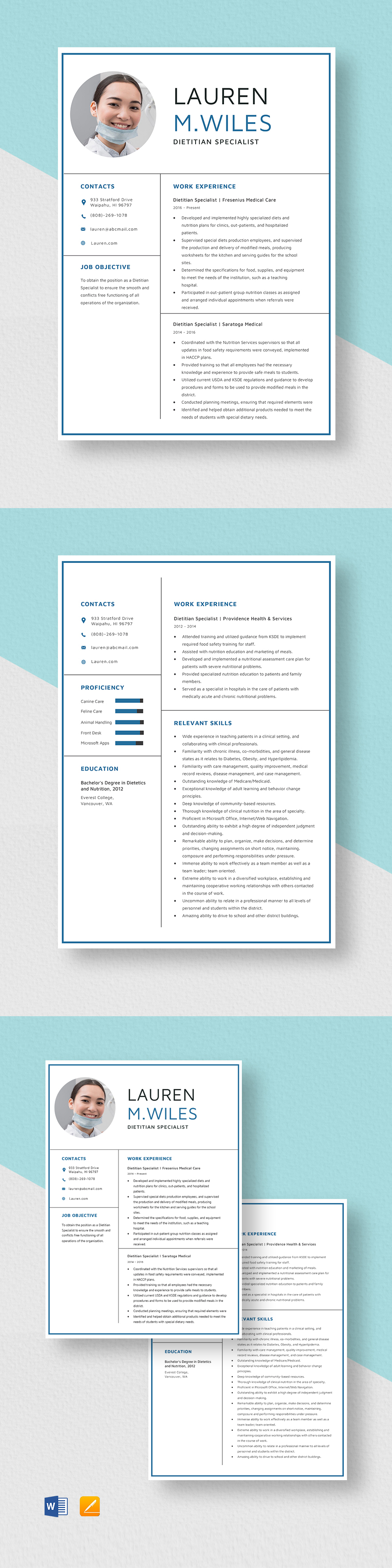 Free Dietitian Specialist Resume Template