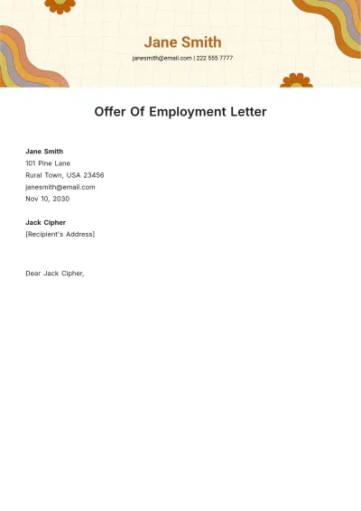 Free Offer Of Employment Letter Template to Edit Online