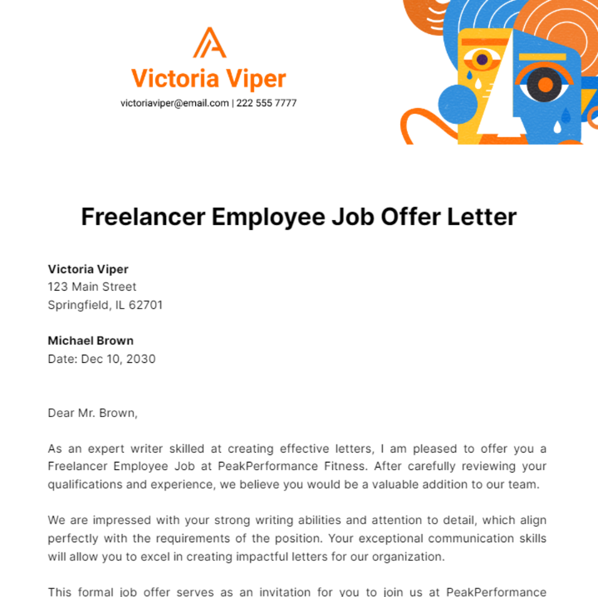 Freelancer Employee Job Offer Letter Template
