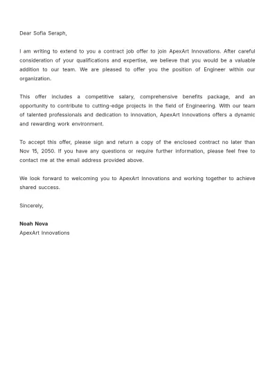 Free Contract Employee Job Offer Letter Template to Edit Online