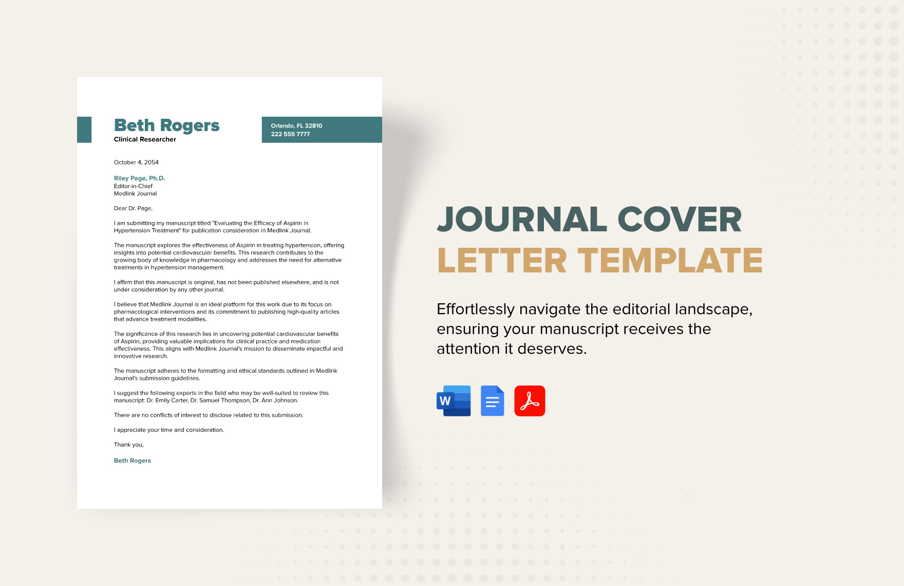 journal cover letter template