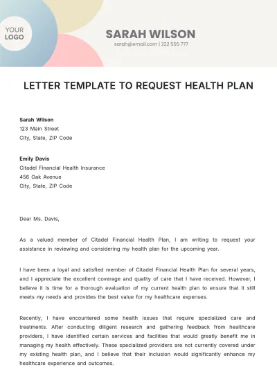 Free Letter  To Request Health Plan  Template to Edit Online