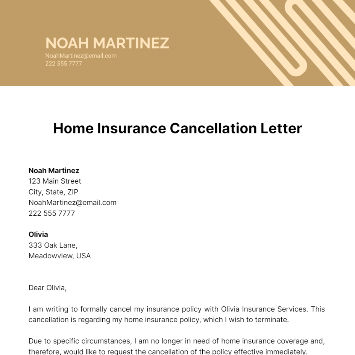Home Insurance Cancellation Letter Template