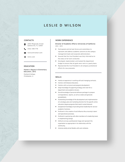 Director of Academic Affairs Resume Template