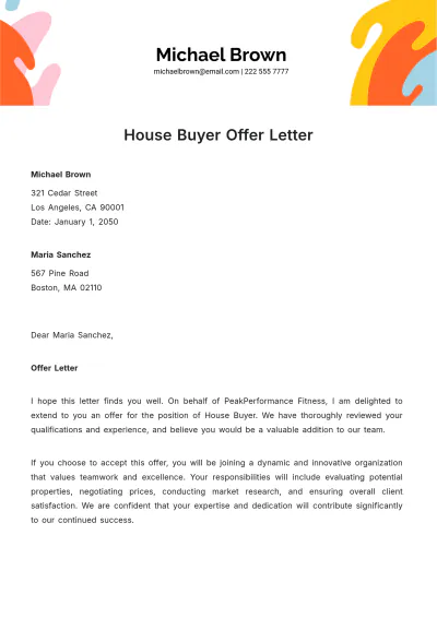 Free House Buyer Offer Letter Template to Edit Online
