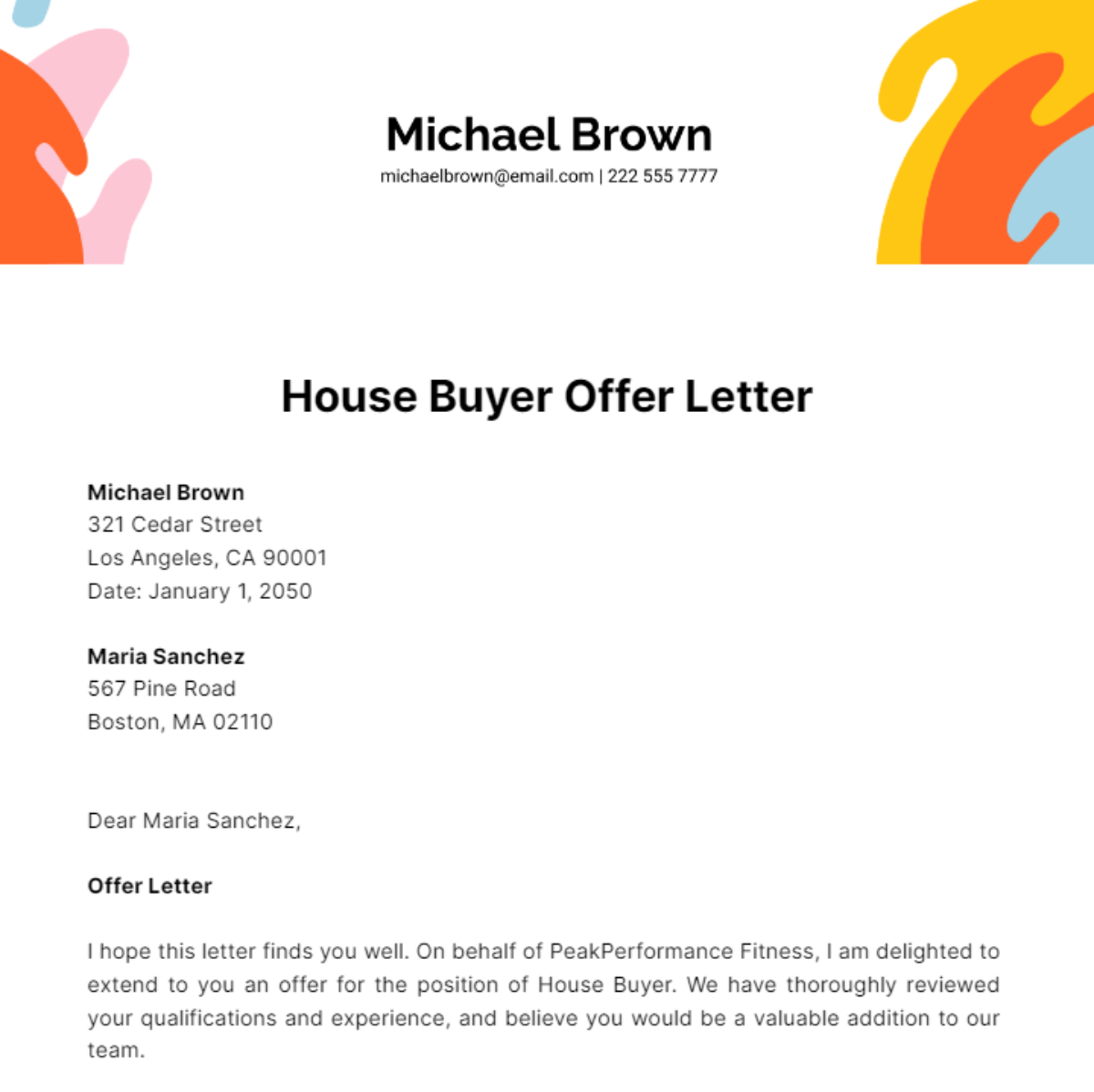 House Buyer Offer Letter Template