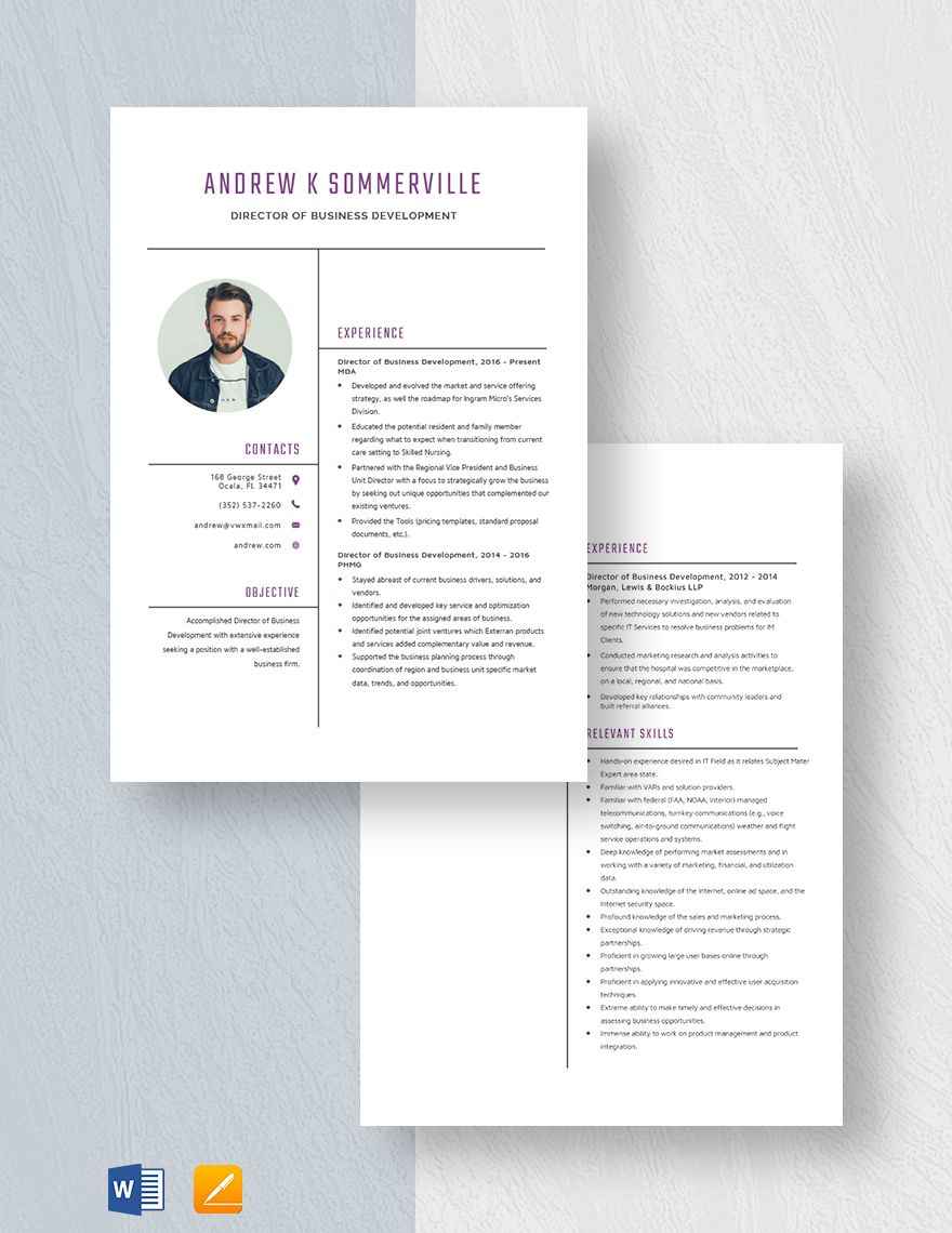 Director of Business Development Resume Template - Word, Apple Pages ...