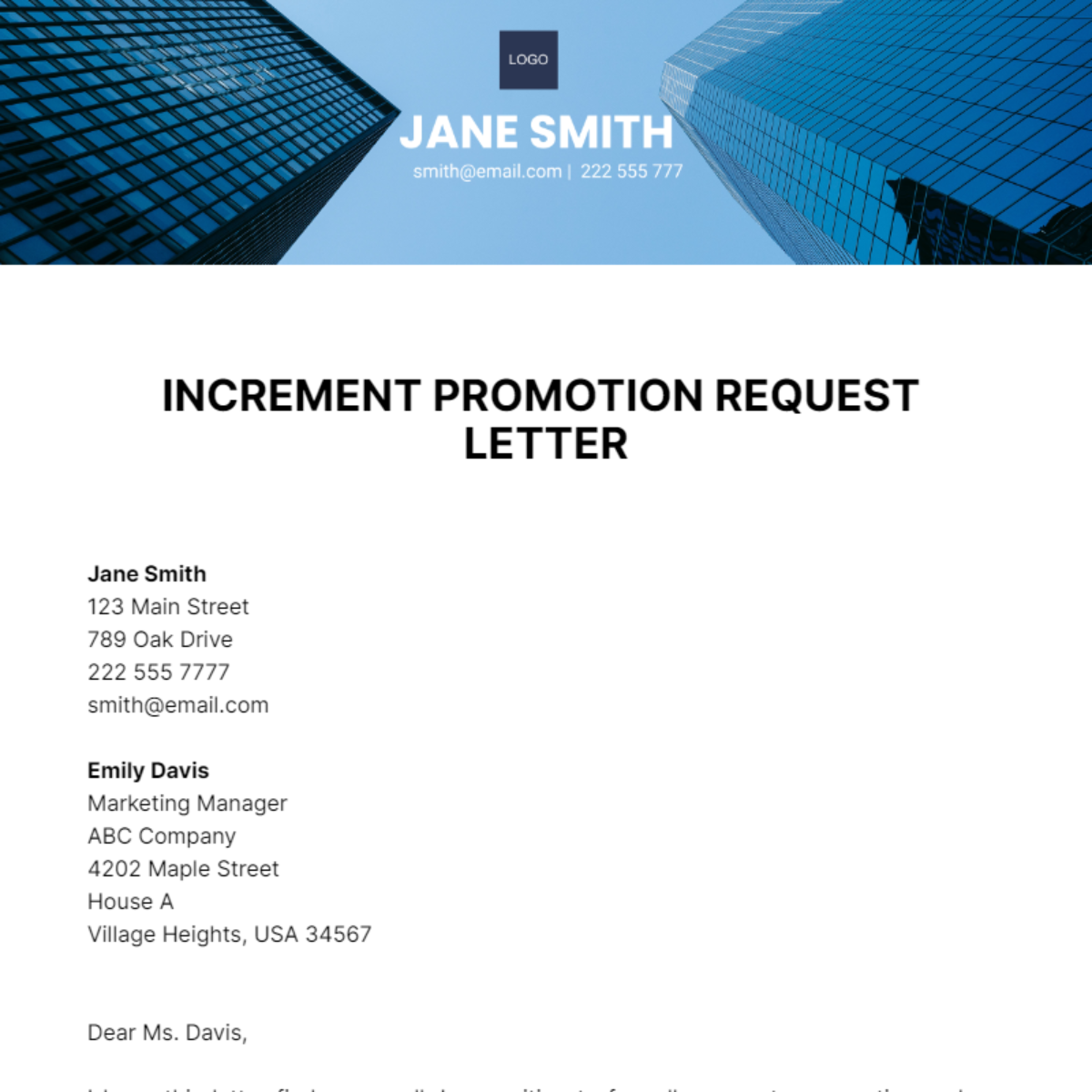 Increment Promotion Request Letter  Template
