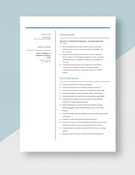 Director of Institutional Research Resume Template