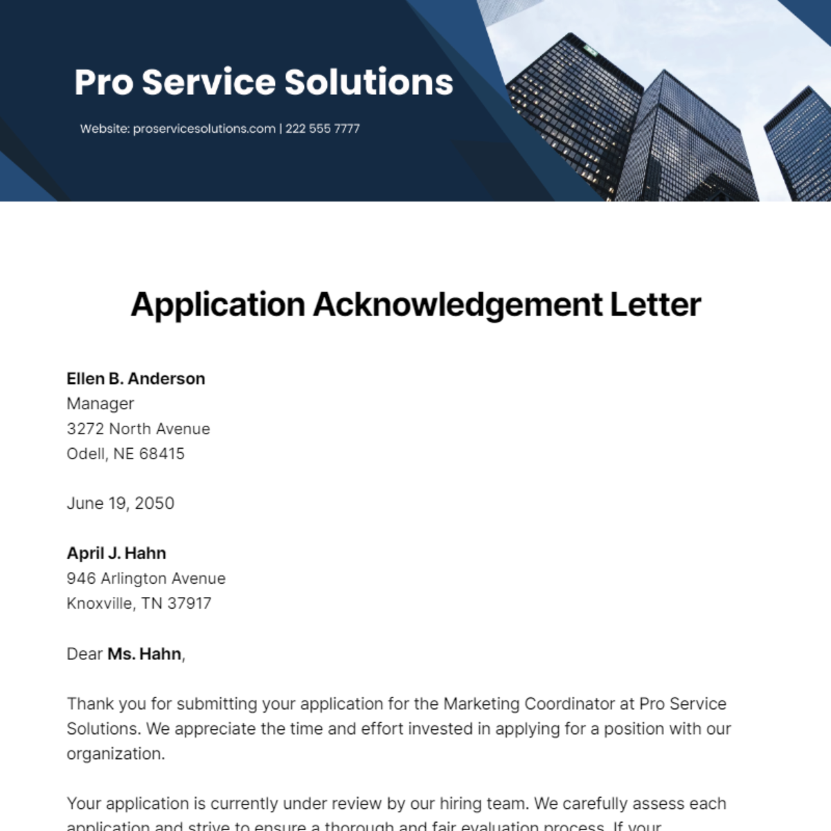 Free Application Acknowledgement Letter Template