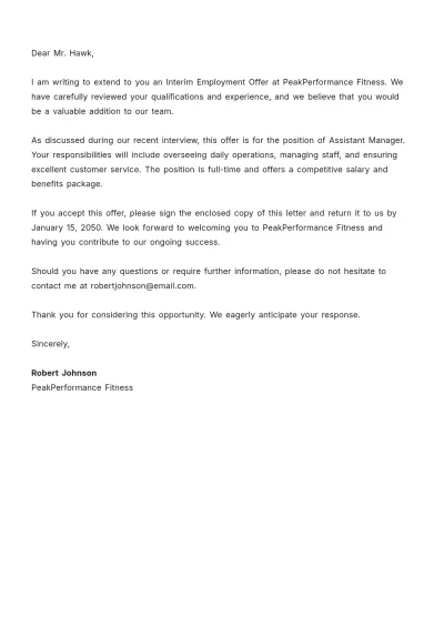 Free Interim Employment Offer Letter Template to Edit Online